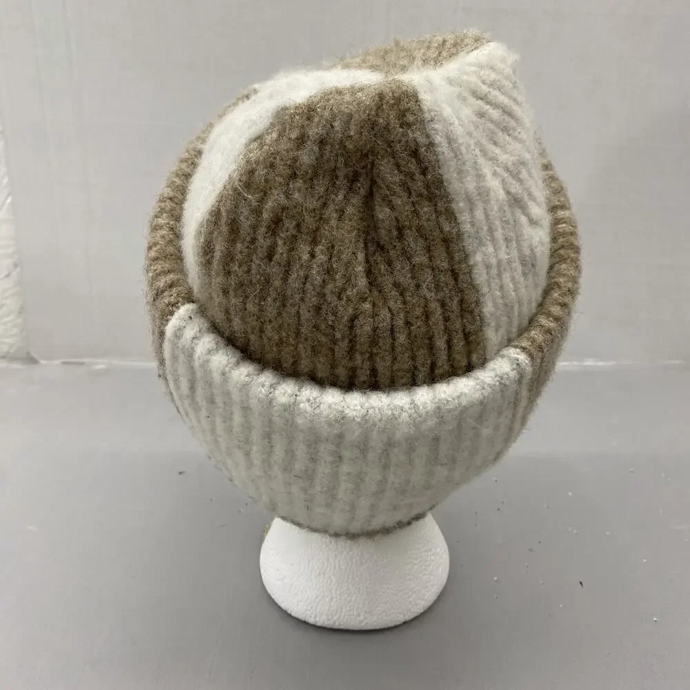 Maeve Anthropologie Womens Hat Cream Taupe Colorblock Ribbed Knit Après Ski Boho